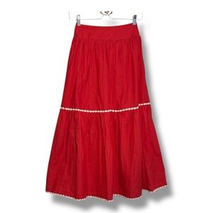 Japna Skirt Red White Long Cotton Ricrac Tiered Maxi Size XS NWOT